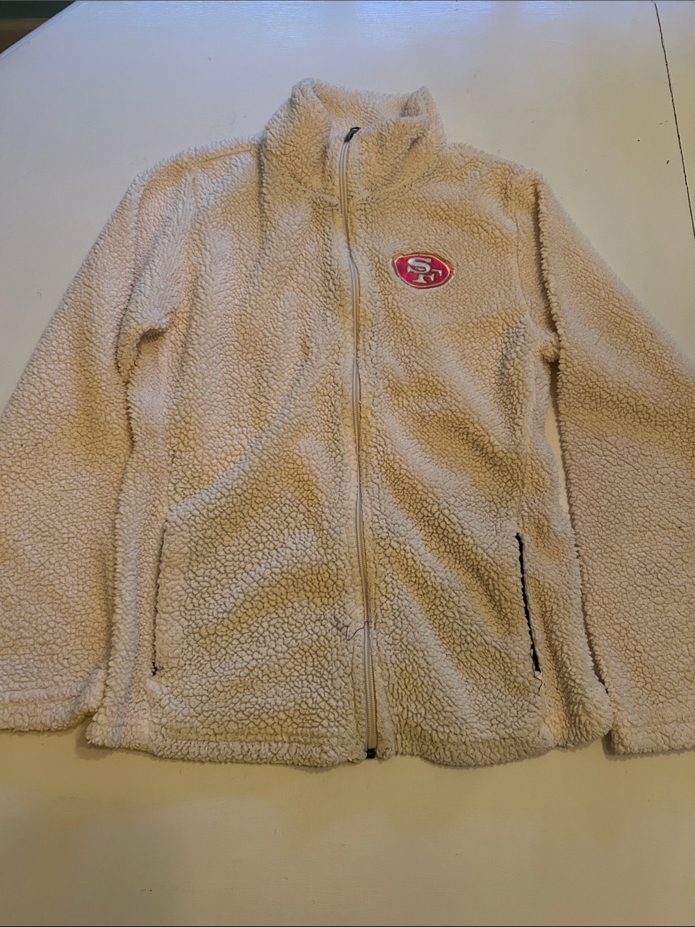Beige Sherpa Full-Zip Jacket with Team Patch San Francisco 49ers